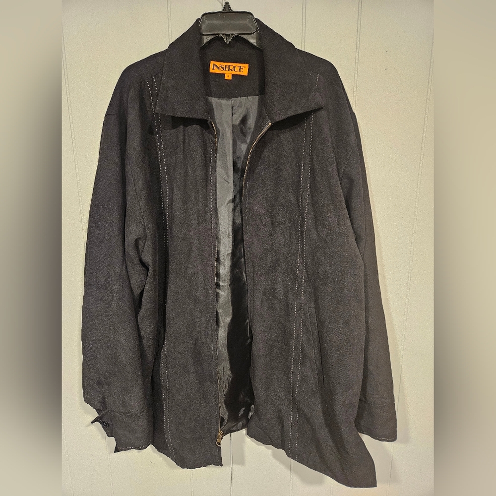Inserch Mens XL Microfiber Faux Suede Jacket Black Full Zip Lined Button Cuff